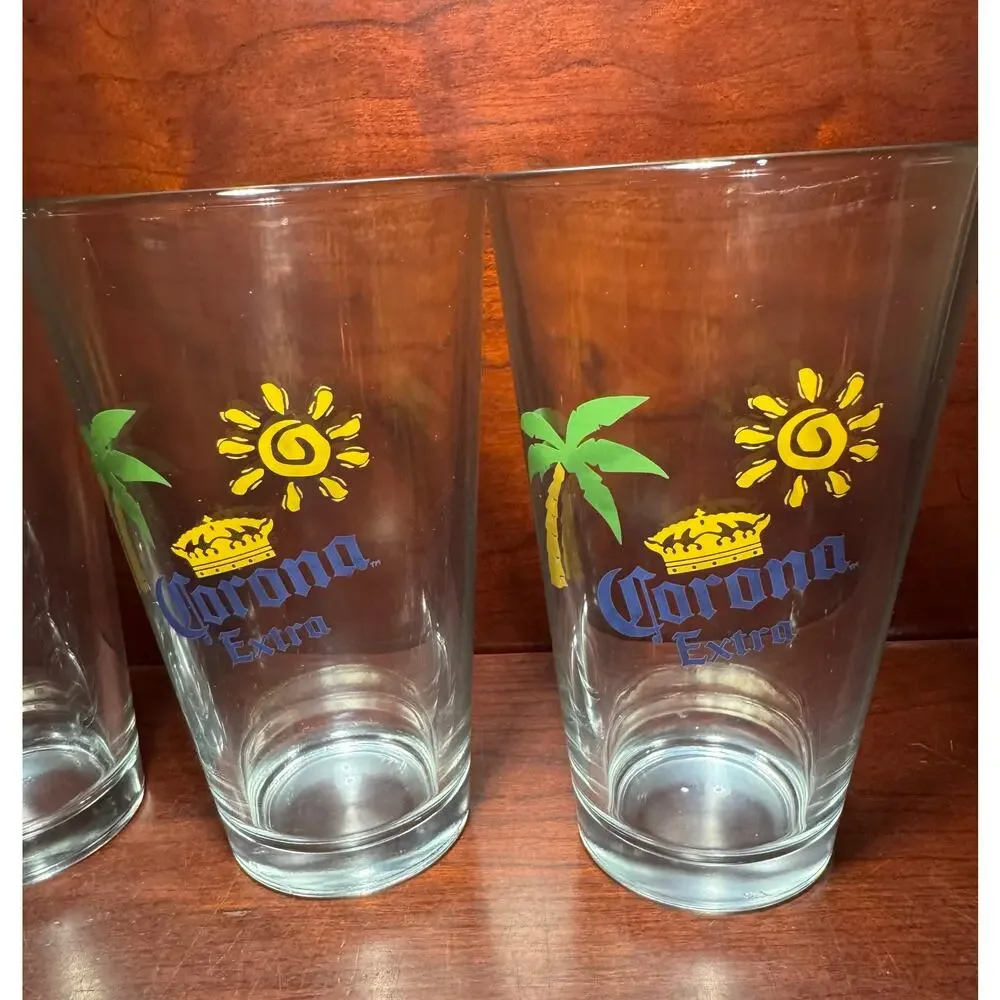 2007 Corona Extra Pub Glass Collection 16oz Beer Glasses Gift Set Four 4 Glasses